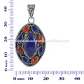 Coral and Lapis Gemstone 925 Sterling Silver Pendant Jewelry